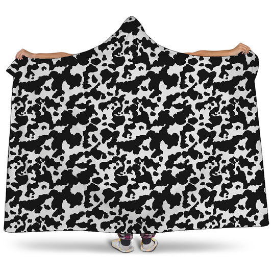 Black And White Cow Pattern Print Hooded Blanket
