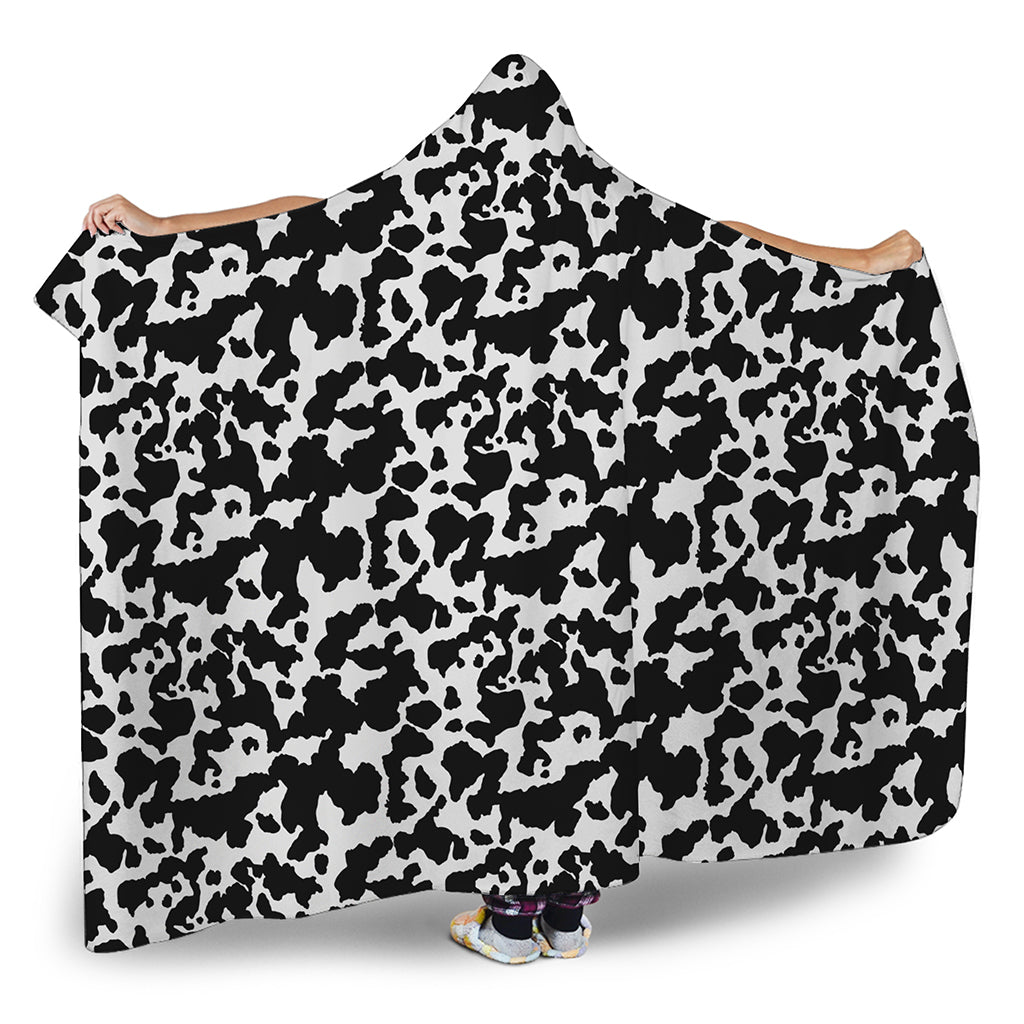 Black And White Cow Pattern Print Hooded Blanket
