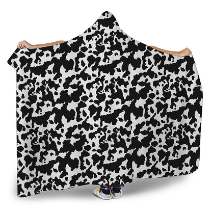 Black And White Cow Pattern Print Hooded Blanket