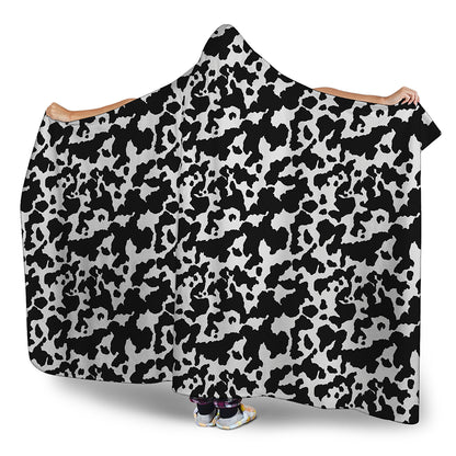 Black And White Cow Pattern Print Hooded Blanket