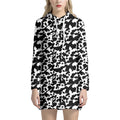 Black And White Cow Pattern Print Pullover Hoodie Dress