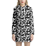 Black And White Cow Pattern Print Hoodie Dress