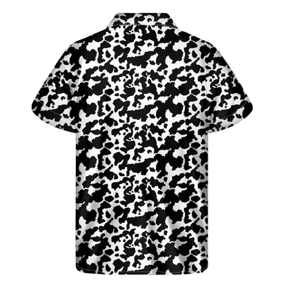 Black And White Cow Pattern Print Men's Short Sleeve Shirt