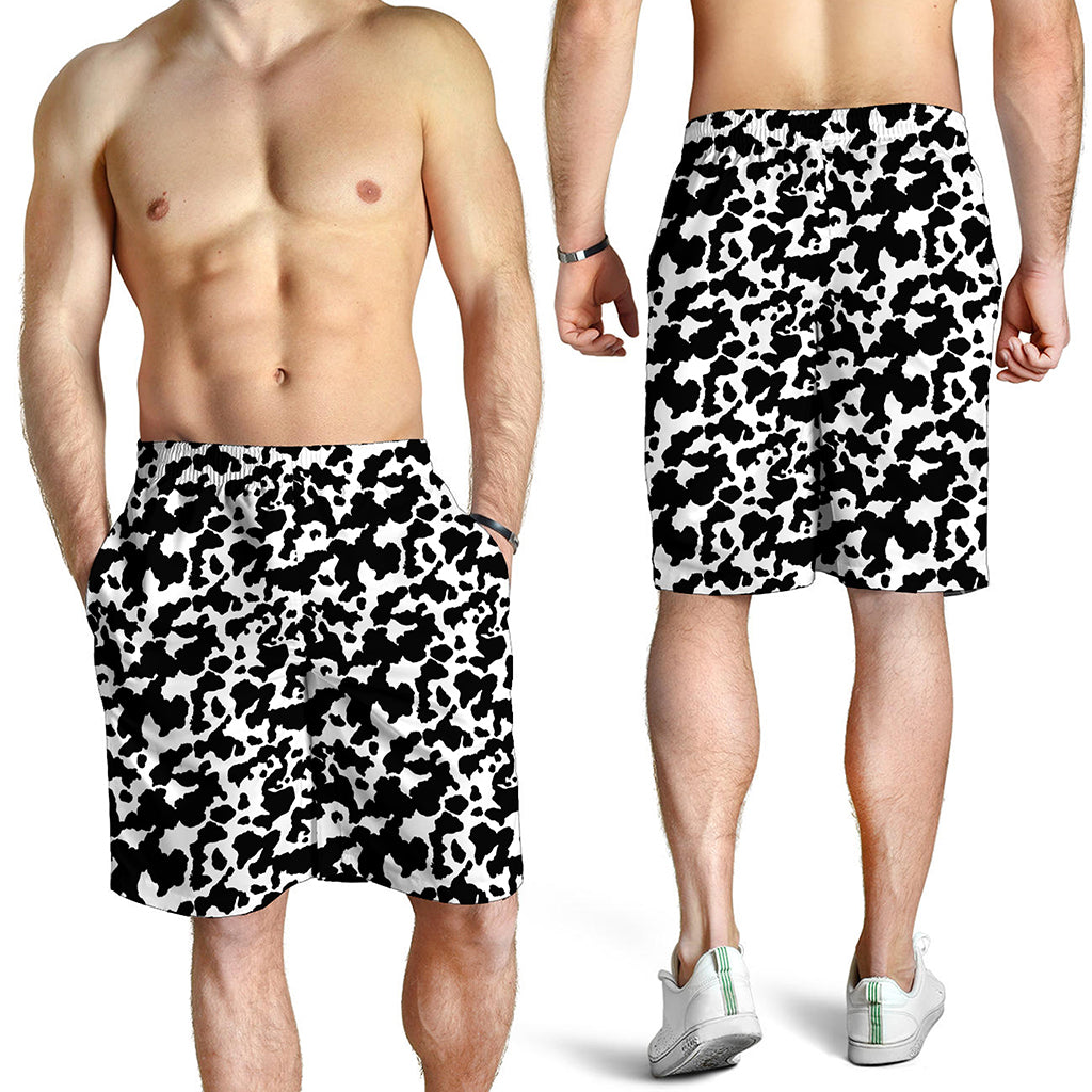 Black And White Cow Pattern Print Men's Shorts