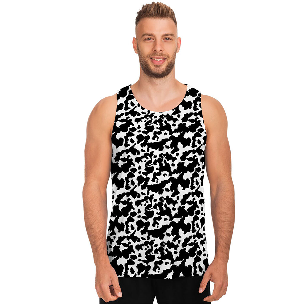 Black And White Cow Pattern Print Men's Tank Top