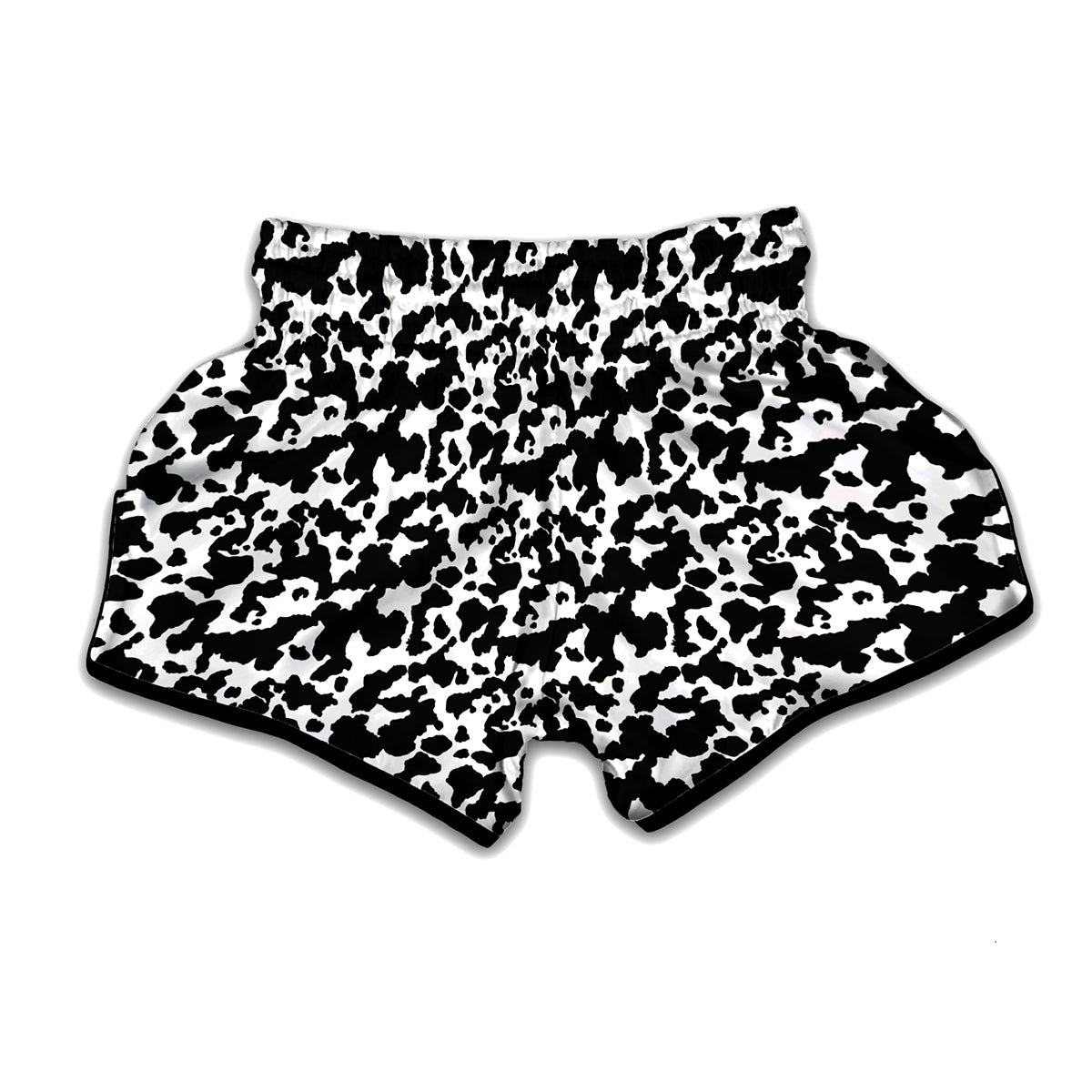 Black And White Cow Pattern Print Muay Thai Boxing Shorts