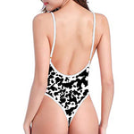 Black And White Cow Pattern Print One Piece High Cut Swimsuit