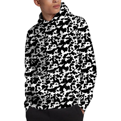 Black And White Cow Pattern Print Pullover Hoodie