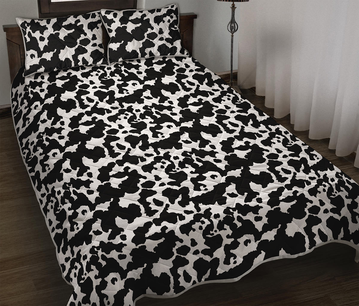 Black And White Cow Pattern Print Quilt Bed Set