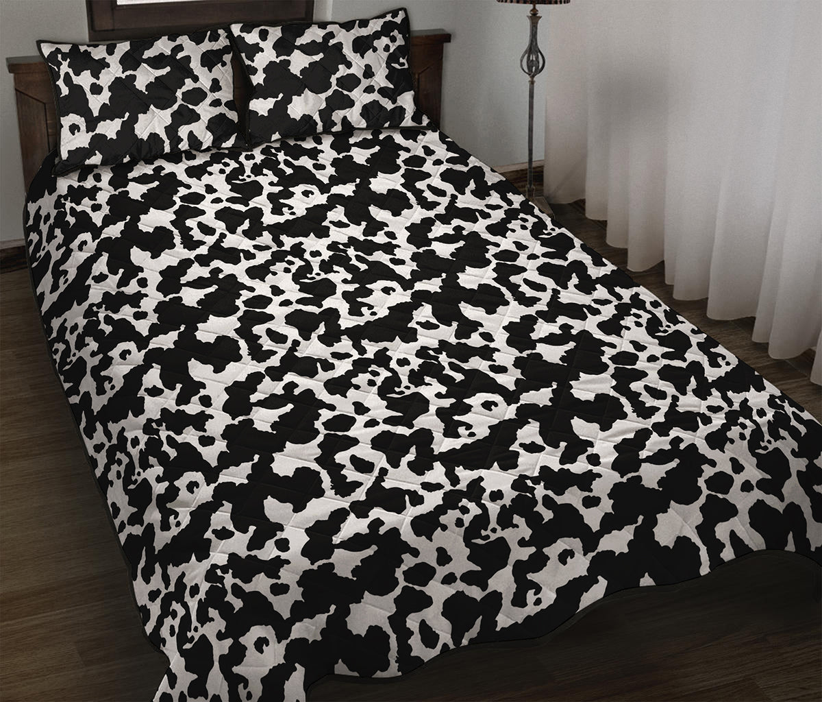 Black And White Cow Pattern Print Quilt Bed Set