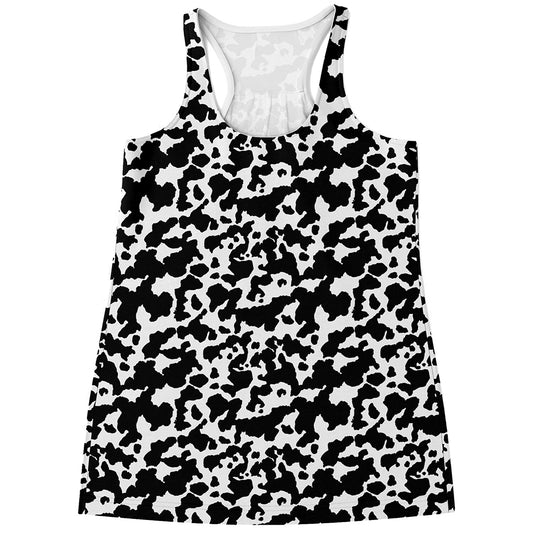 Black And White Cow Pattern Print Women's Racerback Tank Top