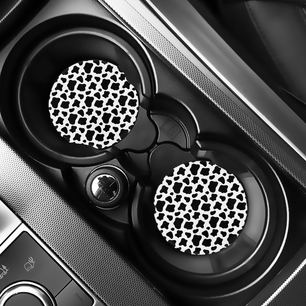 Black And White Cow Print Car Coasters