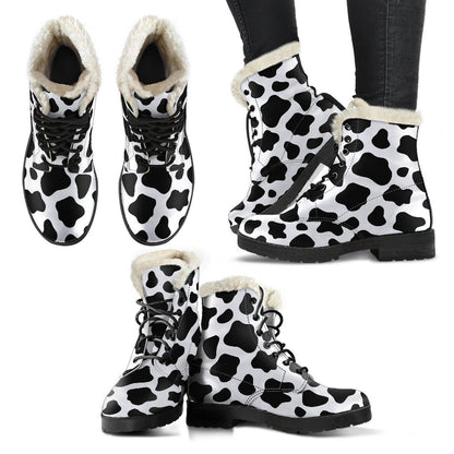 Black And White Cow Print Comfy Boots GearFrost