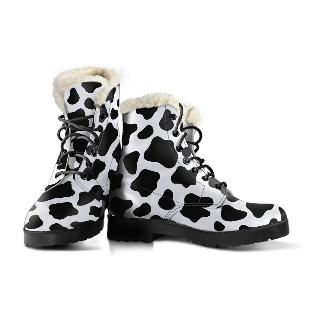 Black And White Cow Print Comfy Boots GearFrost