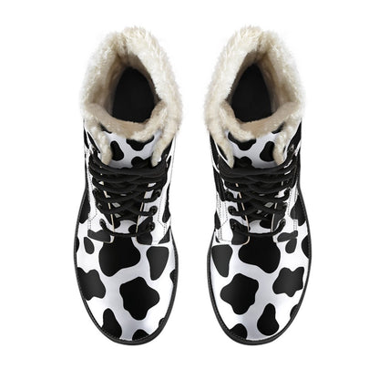 Black And White Cow Print Comfy Boots GearFrost