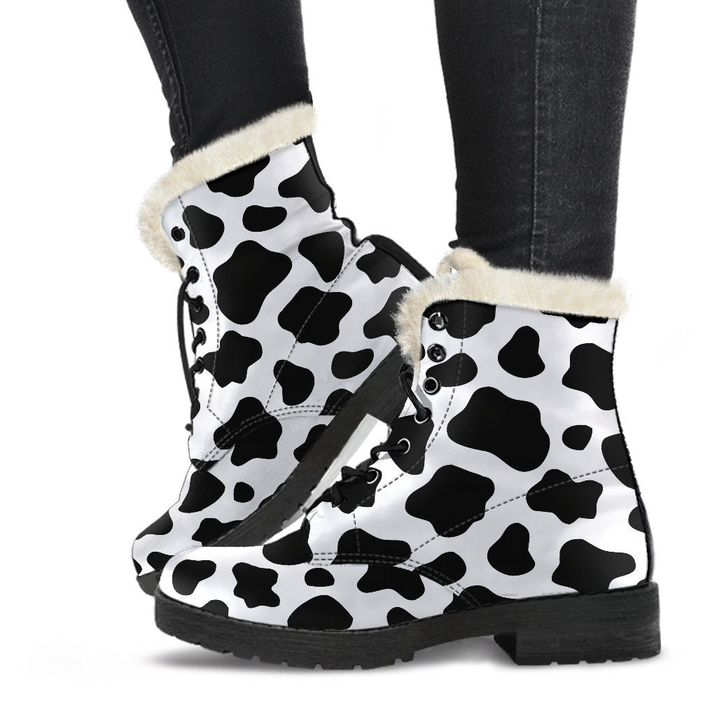Black And White Cow Print Comfy Boots GearFrost