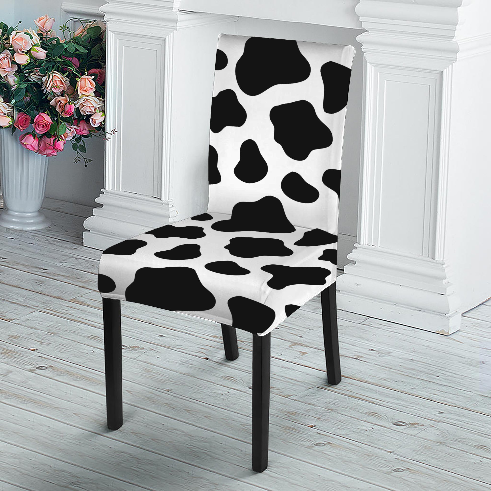 Black And White Cow Print Dining Chair Slipcover GearFrost