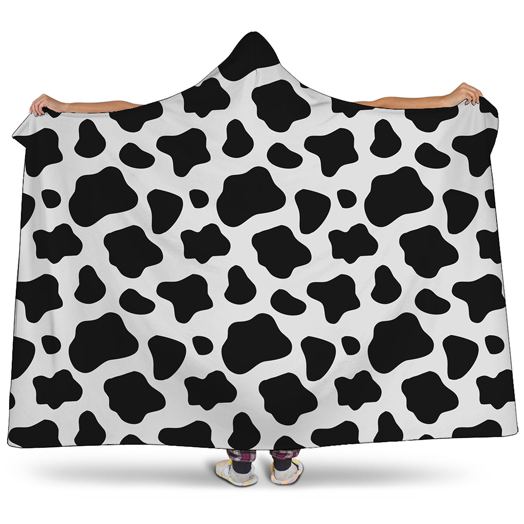 Black And White Cow Print Hooded Blanket