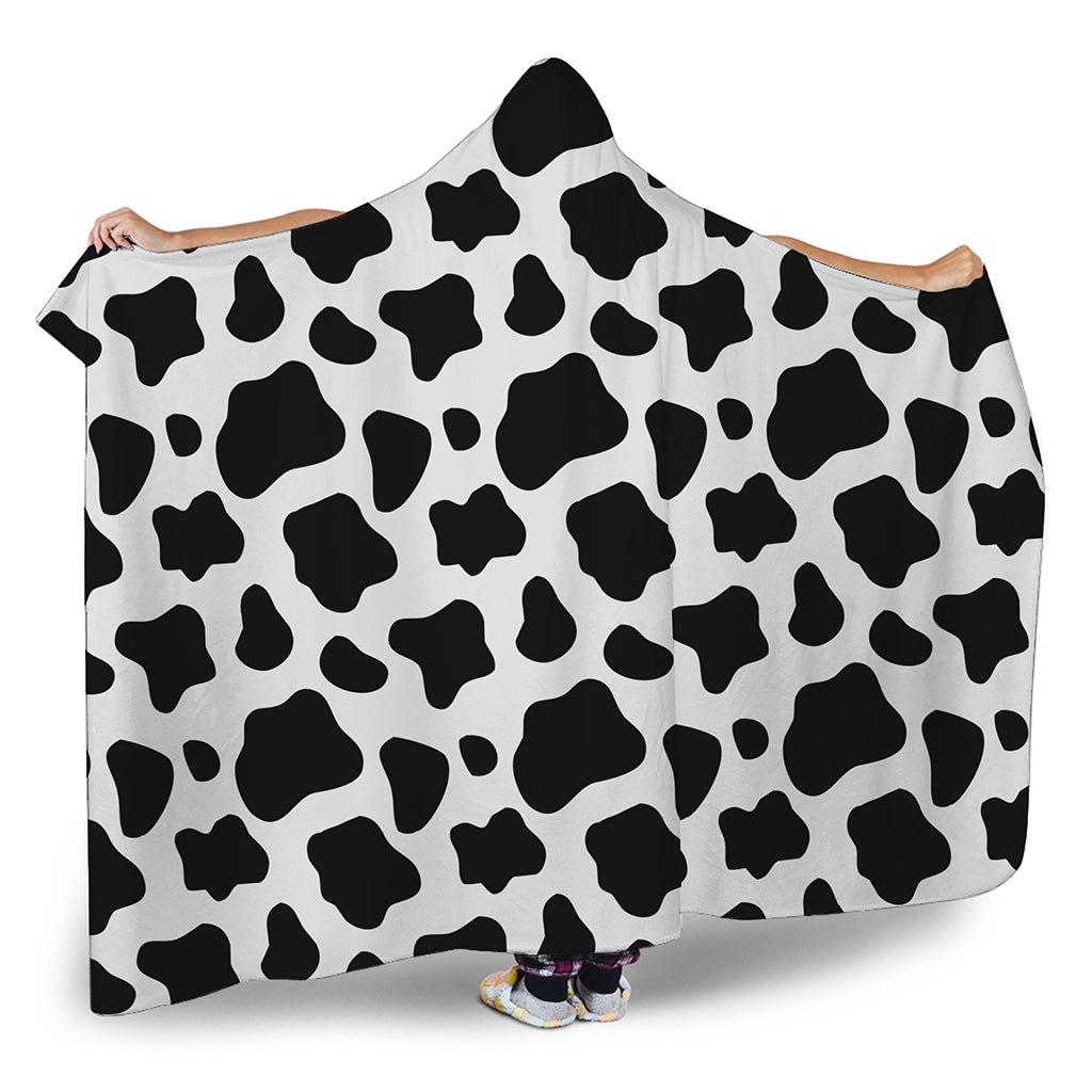 Black And White Cow Print Hooded Blanket