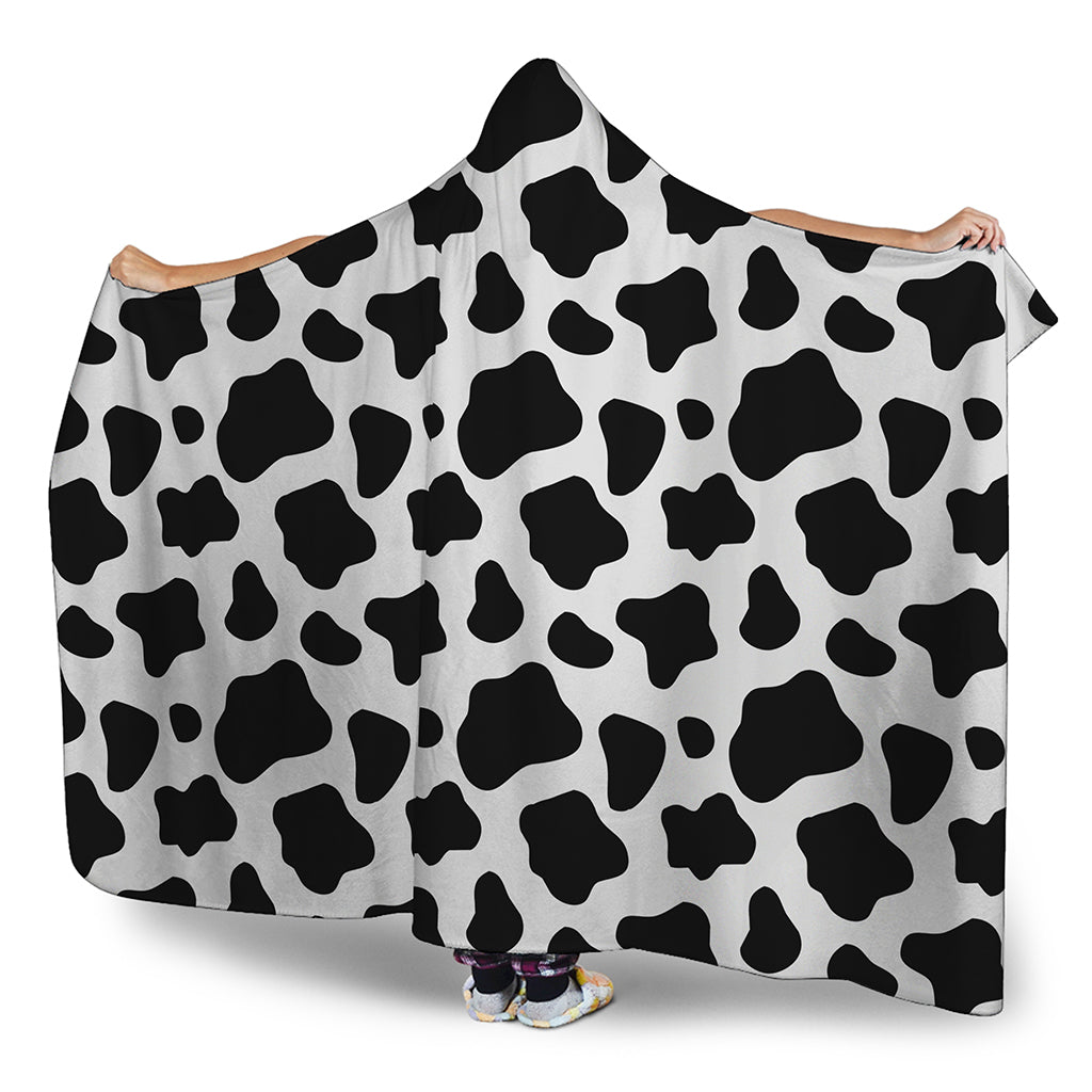 Black And White Cow Print Hooded Blanket