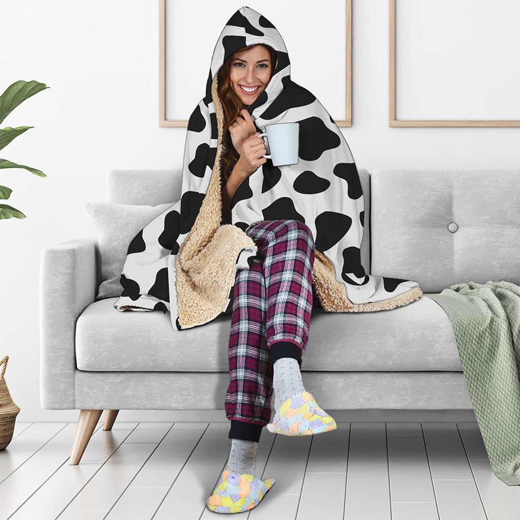 Black And White Cow Print Hooded Blanket