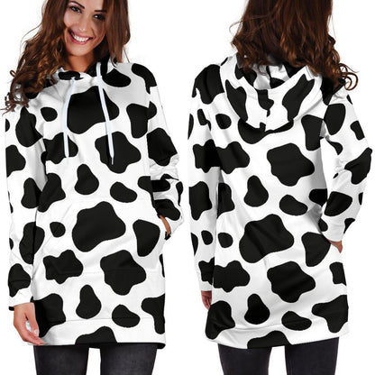 Black And White Cow Print Hoodie Dress GearFrost