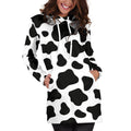 Black And White Cow Print Pullover Hoodie Dress