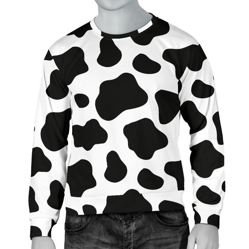 Black And White Cow Print Men's Crewneck Sweatshirt GearFrost