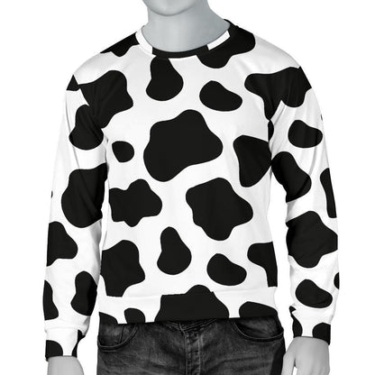 Black And White Cow Print Men's Crewneck Sweatshirt GearFrost