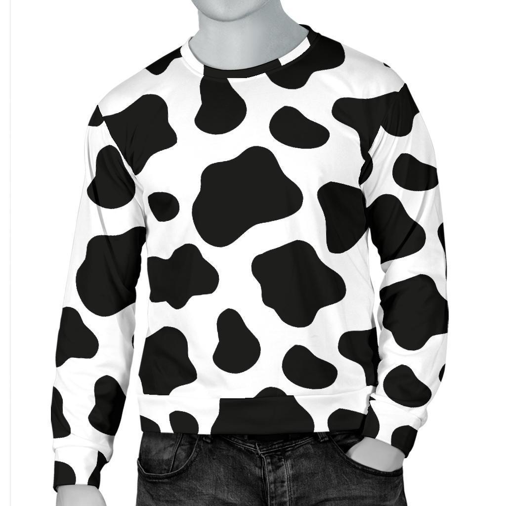 Black And White Cow Print Men's Crewneck Sweatshirt GearFrost
