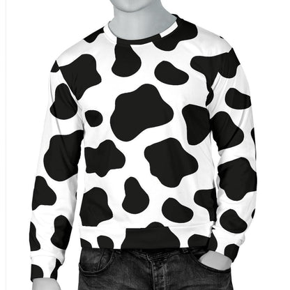 Black And White Cow Print Men's Crewneck Sweatshirt GearFrost