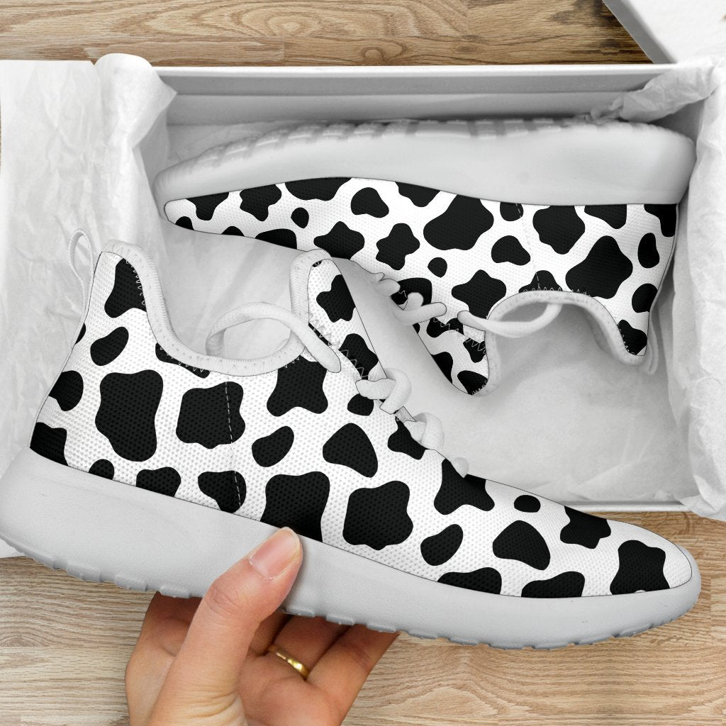 Black And White Cow Print Mesh Knit Shoes GearFrost