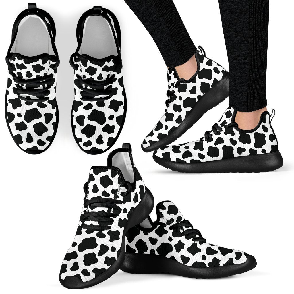 Black And White Cow Print Mesh Knit Shoes GearFrost