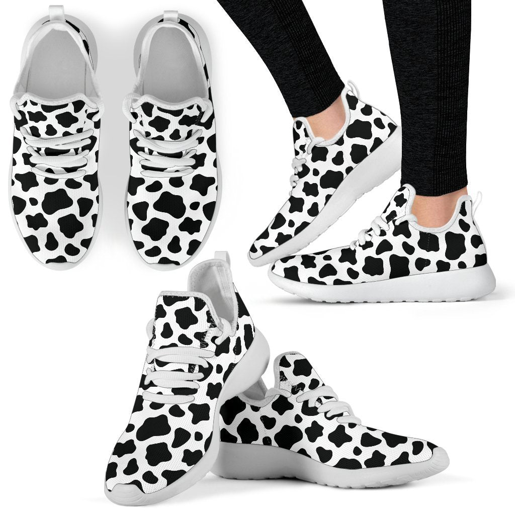 Black And White Cow Print Mesh Knit Shoes GearFrost
