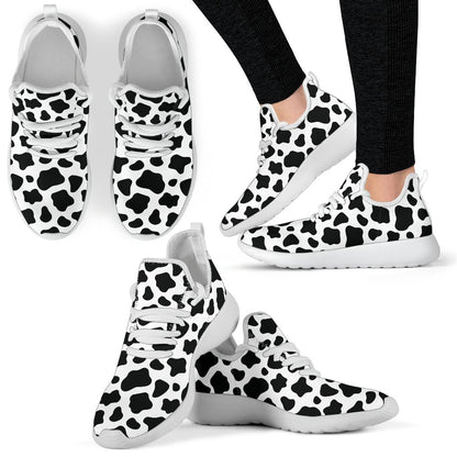 Black And White Cow Print Mesh Knit Shoes GearFrost