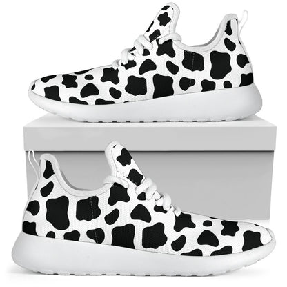 Black And White Cow Print Mesh Knit Shoes GearFrost