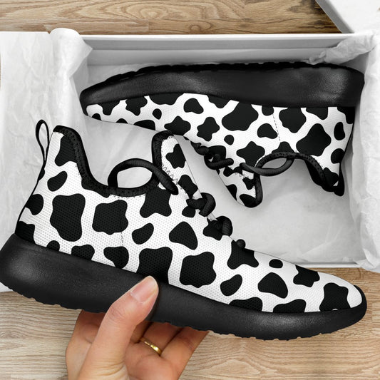 Black And White Cow Print Mesh Knit Shoes GearFrost
