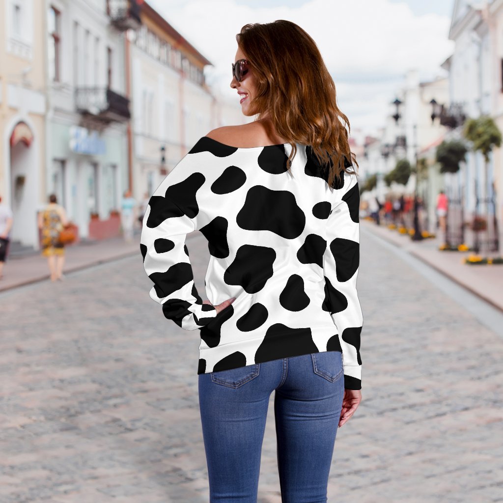 Black And White Cow Print Off Shoulder Sweatshirt GearFrost