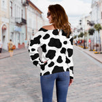 Black And White Cow Print Off Shoulder Sweatshirt GearFrost