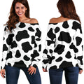 Black And White Cow Print Off The Shoulder Sweatshirt