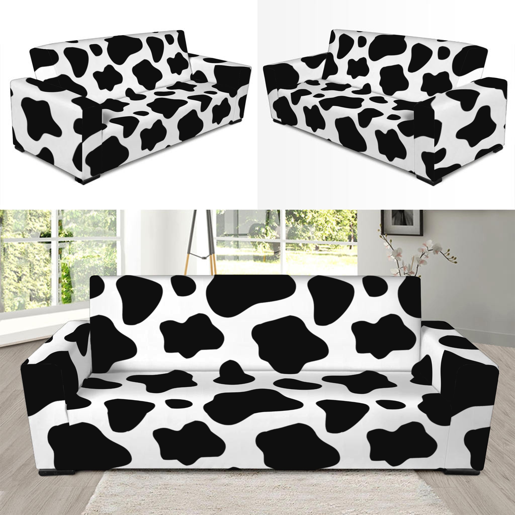 Black And White Cow Print Sofa Slipcover