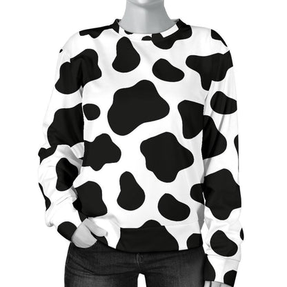 Black And White Cow Print Women's Crewneck Sweatshirt GearFrost
