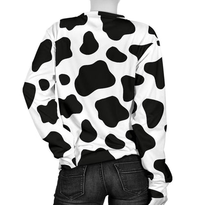 Black And White Cow Print Women's Crewneck Sweatshirt GearFrost