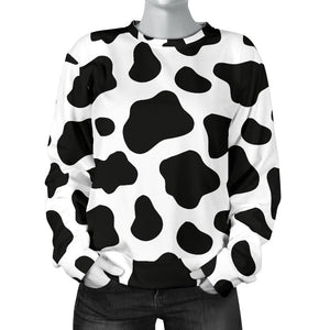 Black And White Cow Print Women's Crewneck Sweatshirt GearFrost