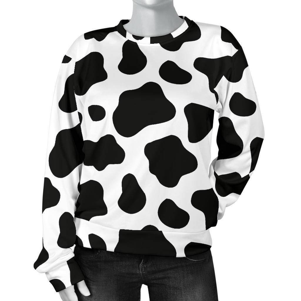 Black And White Cow Print Women's Crewneck Sweatshirt GearFrost