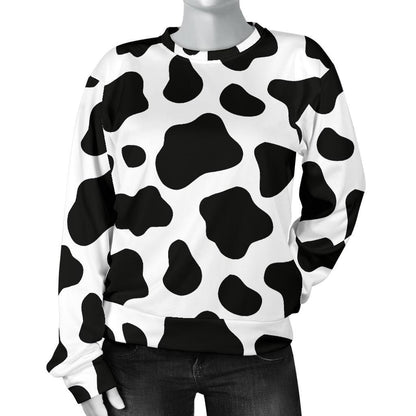 Black And White Cow Print Women's Crewneck Sweatshirt GearFrost