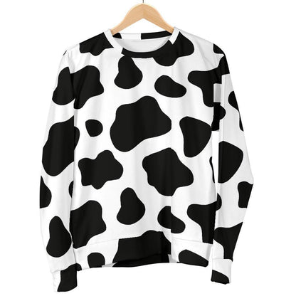 Black And White Cow Print Women's Crewneck Sweatshirt GearFrost