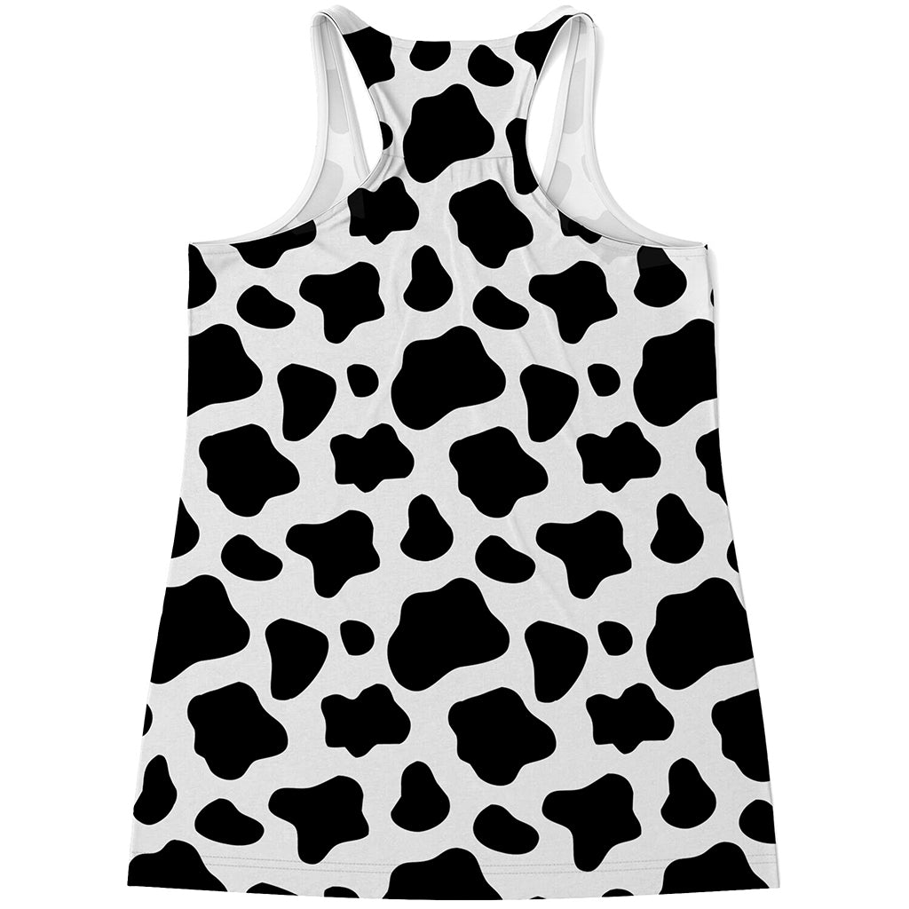 Black And White Cow Print Women's Racerback Tank Top