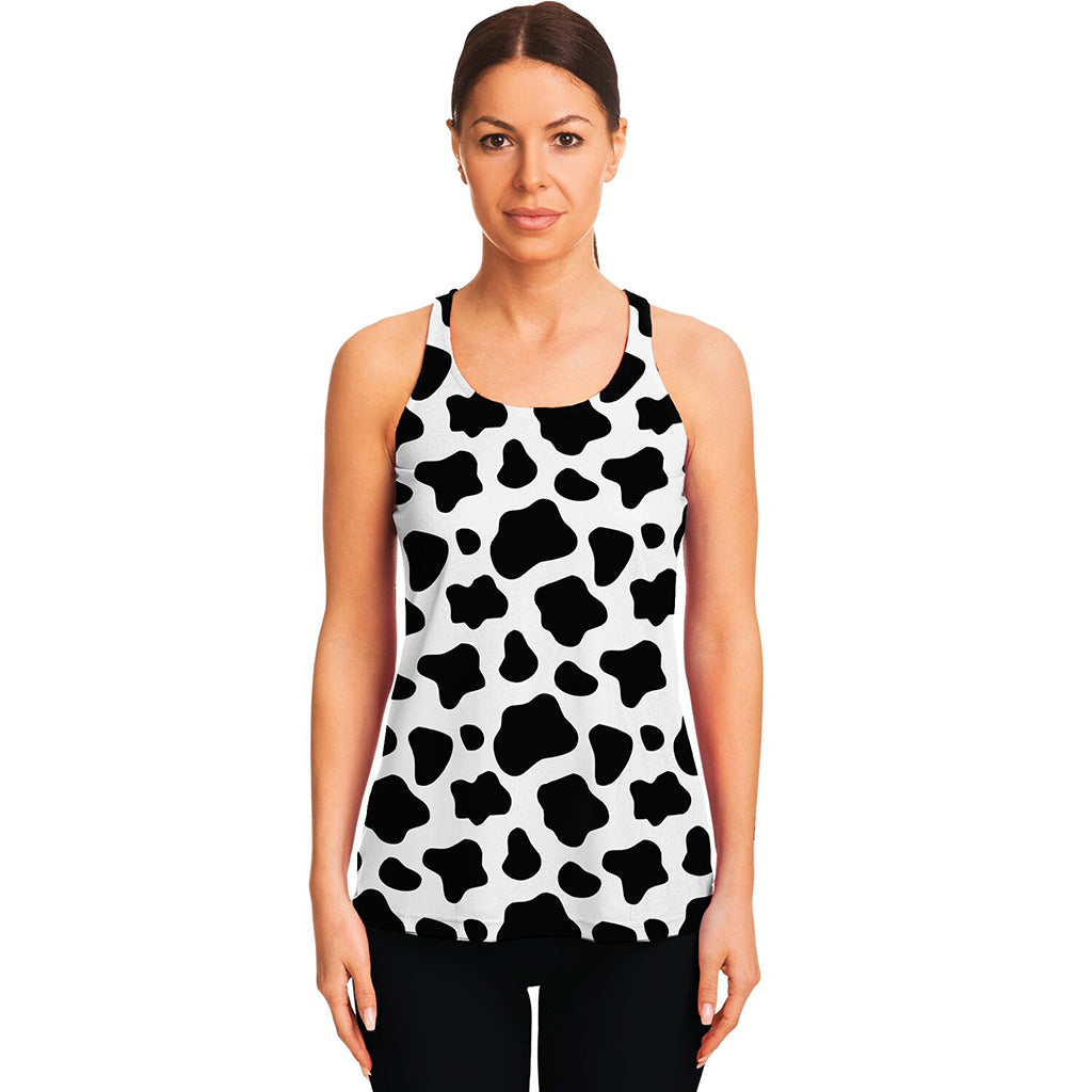 Black And White Cow Print Women's Racerback Tank Top