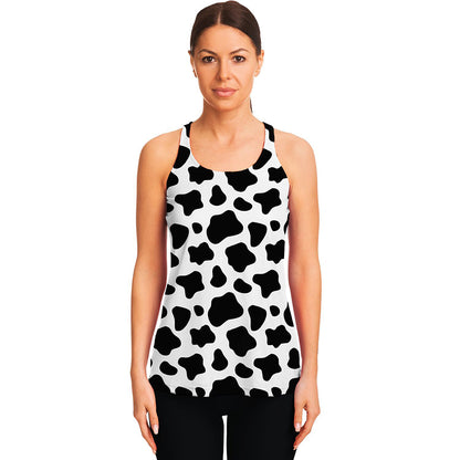 Black And White Cow Print Women's Racerback Tank Top
